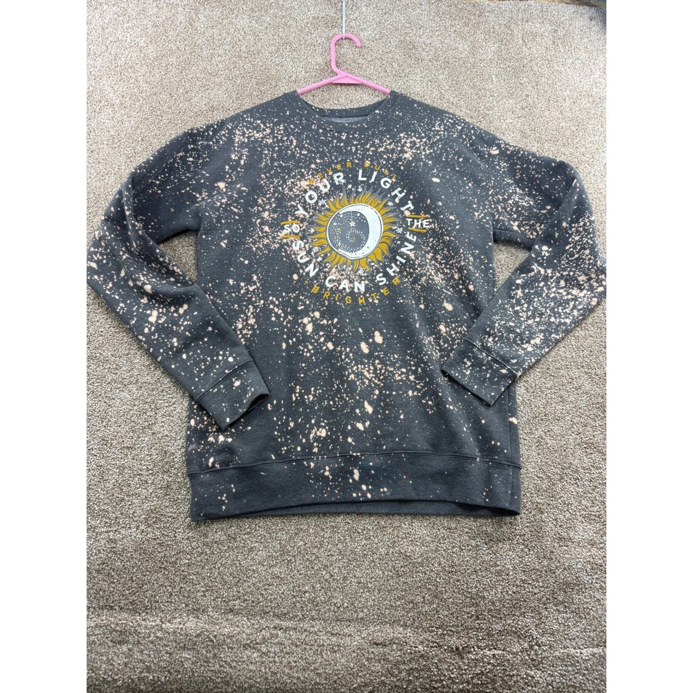 Southern Bliss Co Sun Moon Bleached Sweatshirt Gray Small Celestial Boho Mystic